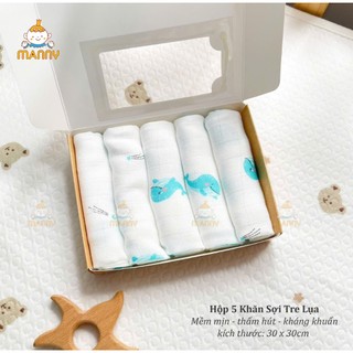 Hộp 5, 6 khăn sữa sợi tre Emma kids, Manny kích thước 30x30cm