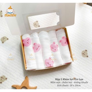 Hộp 5, 6 khăn sữa sợi tre Emma kids, Manny kích thước 30x30cm