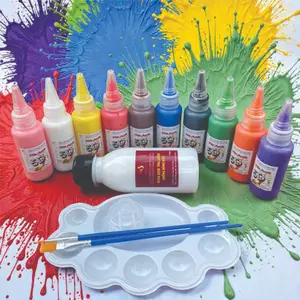 Bộ 10 Màu Acrylic 30ml Kèm Dung Dịch Pha Loãng 100ml Và 2 Cọ Vẽ HUNGACOLOR