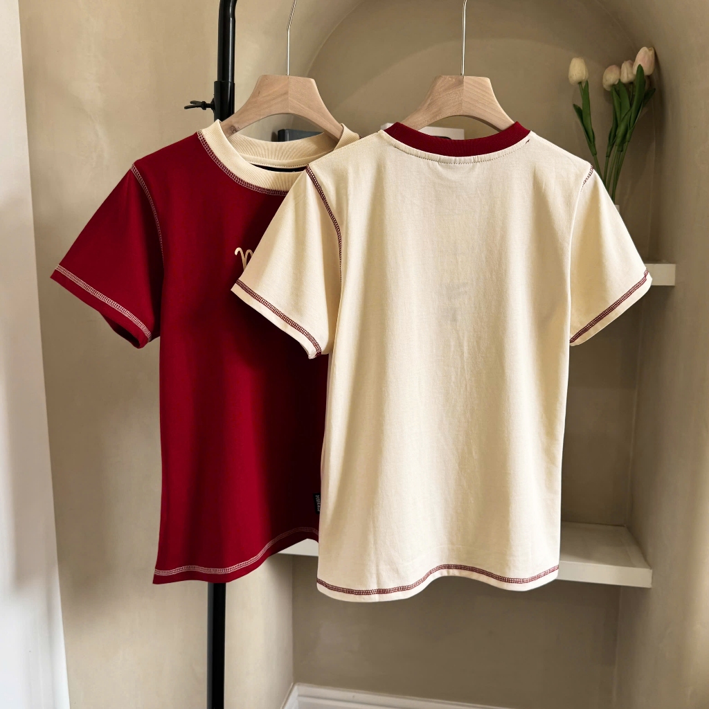 Áo Thun Viền Chữ Ngực Độc Đáo, Chất Cotton Mềm Mịn, Có Kèm Hình Thật.