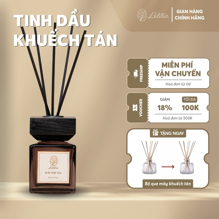 Tinh Dầu Khuếch Tán 3 Tầng Hương Cao Cấp Cắm Que Thơm Phòng Letitia Hương Just For You Size 100ml