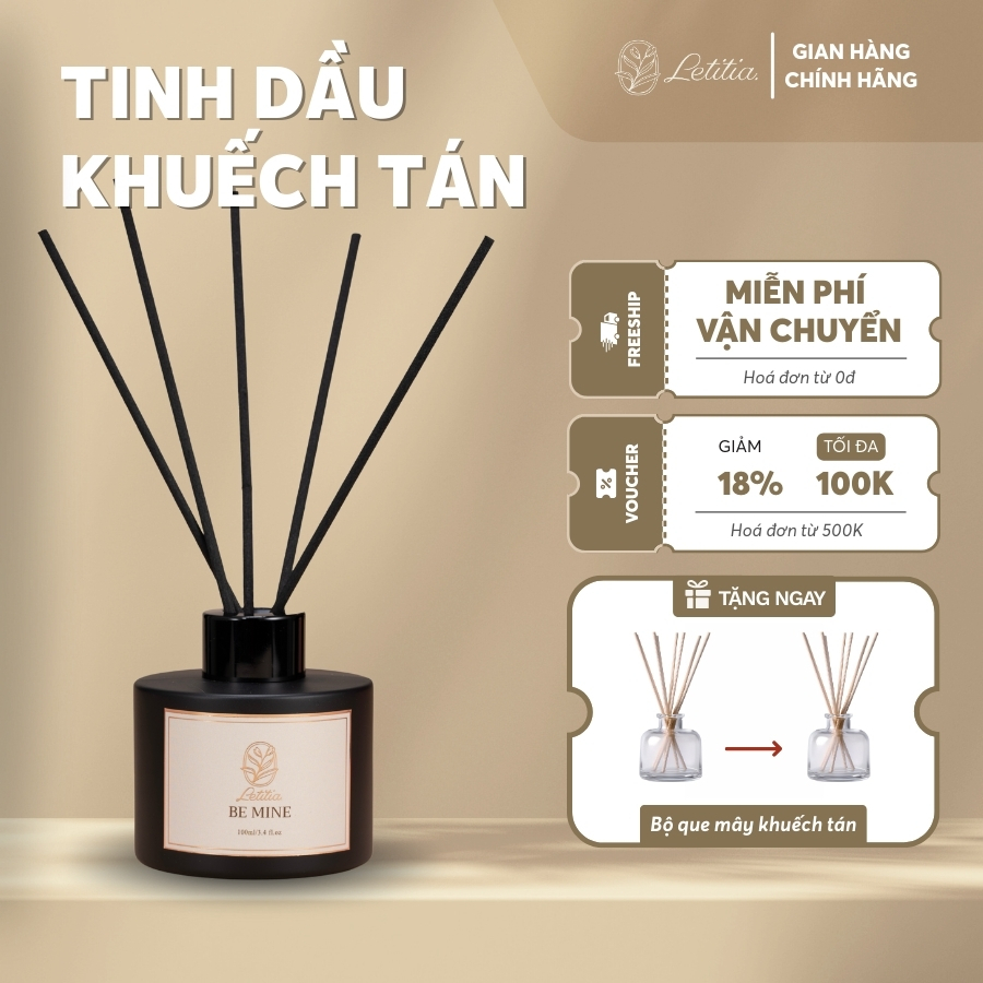 Tinh Dầu Khuếch Tán 3 Tầng Hương Cao Cấp Cắm Que Thơm Phòng Letitia Hương Be Mine Size 100ml