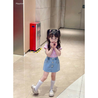 Chân Váy Bò Cho Bé , Chân Váy Giả Quần Cho Bé Gái Thiết Kế Thanh Lịch Chất Liệu Jean Mềm