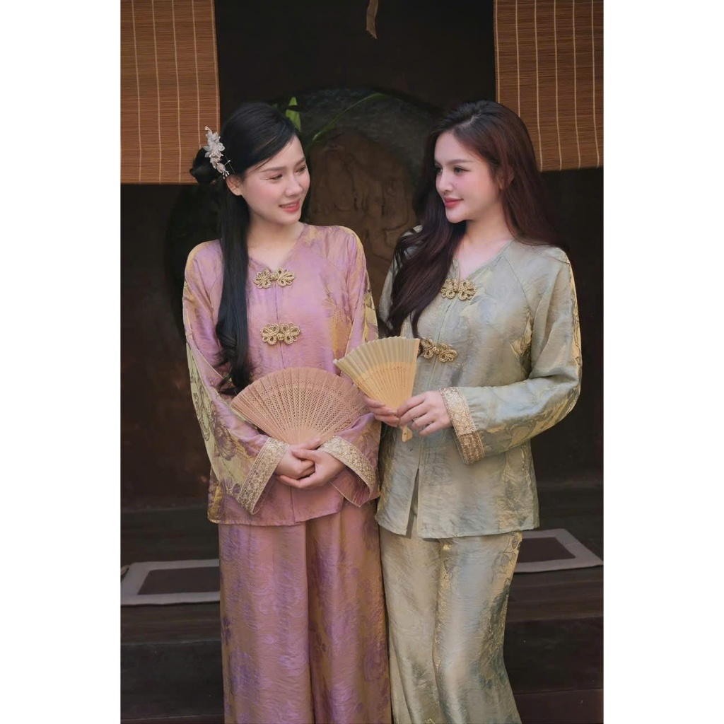ZIMM STORE-Bộ Cách Tân Nữ Phong Cách Cổ Điển Sang Chảnh Áo Tay Lỡ Phối Viền Ren