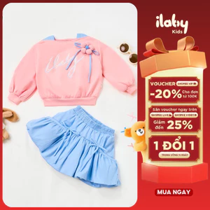 Set bộ bé gái ILABY áo nỉ dài tay phối chân váy bồng bí xòe đính hoa thủ công size đại từ 9-36kg [3402]