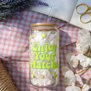 Cốc Thuỷ Tinh Hình Matcha 500ml, Ly Thuỷ Tinh Cute Chịu Nhiệt Kèm Phụ Kiện, Quà Tặng Sinh Nhật
