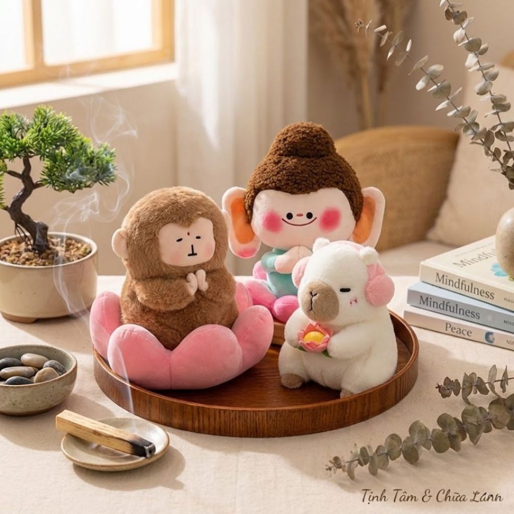 Gấu Bông Tịnh Tâm Khỉ Ngồi Đài Sen, Capybara Ôm Sen Mang Lại Cảm Giác Bình An Quà Tặng Ý Nghĩa Cho Người Thân