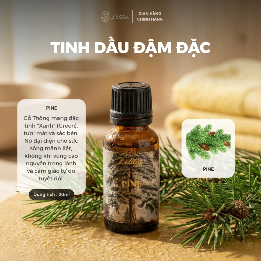 Tinh Dầu Đậm Đặc Letitia Pine Hương Gỗ Thông Thiên Nhiên, Giúp Thư Giãn & Dễ Ngủ, Size 20ml