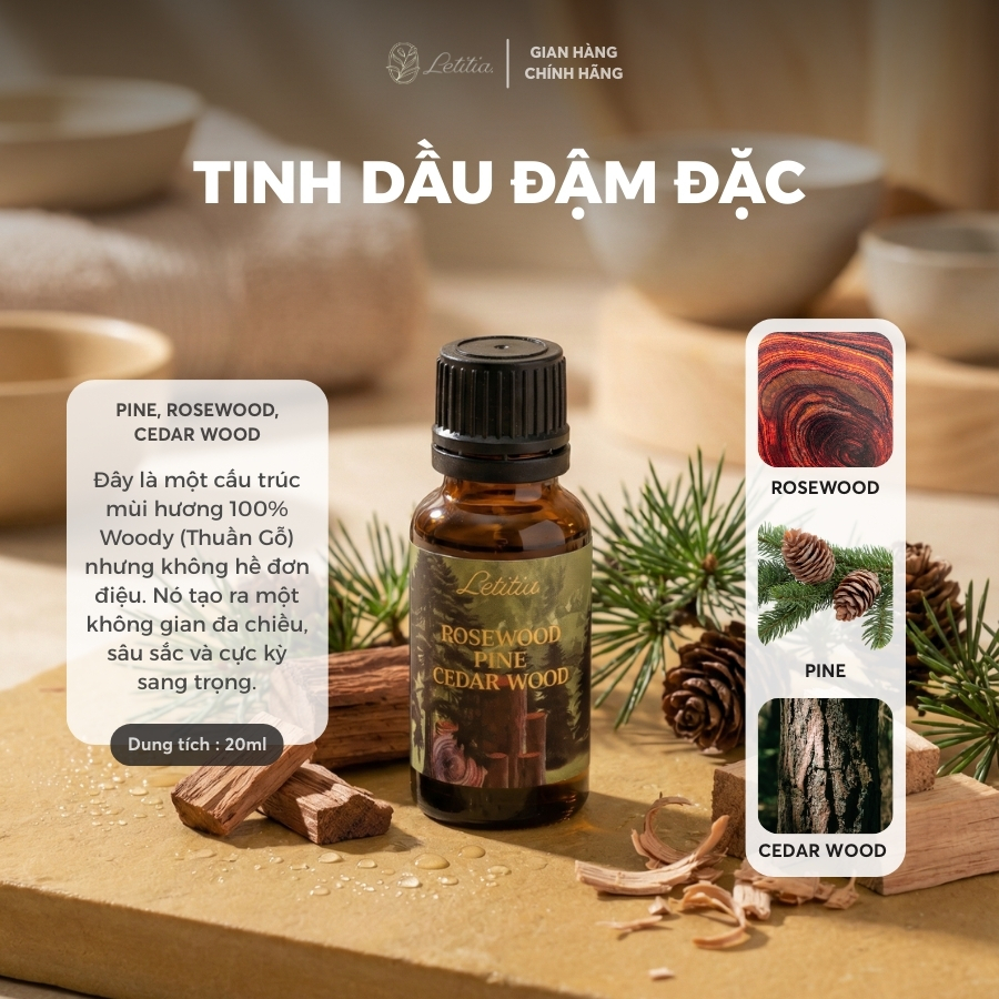 Tinh Dầu Đậm Đặc Nước Hoa Letitia Cedarwood Hương (Gỗ tuyết tùng)  Thư Giãn & Dễ Ngủ Size 20ml