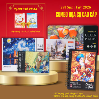 [TẾT 2026] Combo Họa Cụ Cao Cấp GLOBAL ART, Bộ Luyện Vẽ 2 Món: Sổ Sketchbook Phác Thảo Màu Chì, Màu Acrylic, Màu Nước