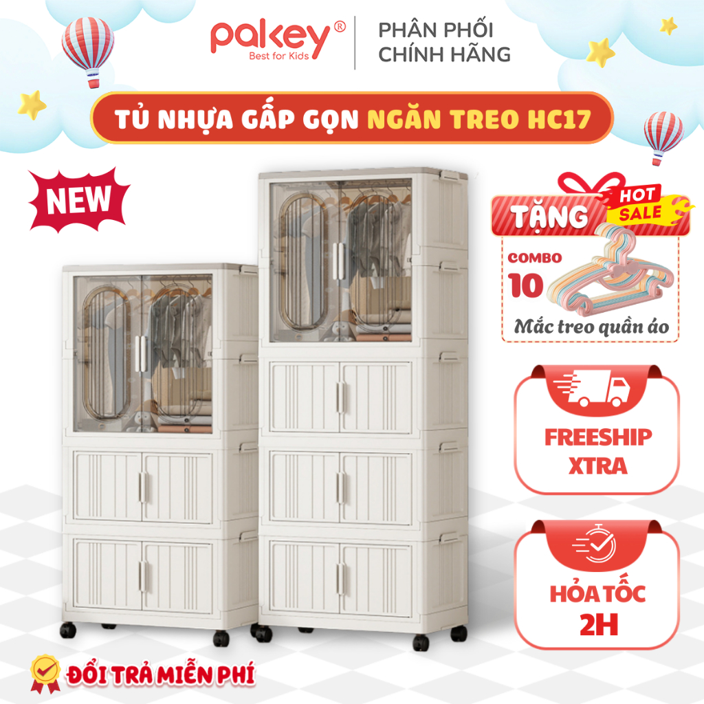 [HỎA TỐC] Tủ Nhựa Gấp Gọn Có Ngăn Treo Kính Trong Hiện Đại, Tủ Đựng Đồ Đa Năng Có Kèm Bánh Xe Di Chuyển Tiện Lợi