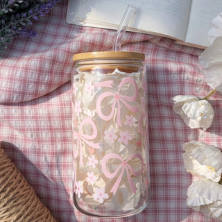 Cốc Thủy Tinh Trong Suốt Cute 500ml, Ly Thủy Tinh 16Oz Chịu Nhiệt Kèm Phụ Kiện, Quà Tặng Sinh Nhật