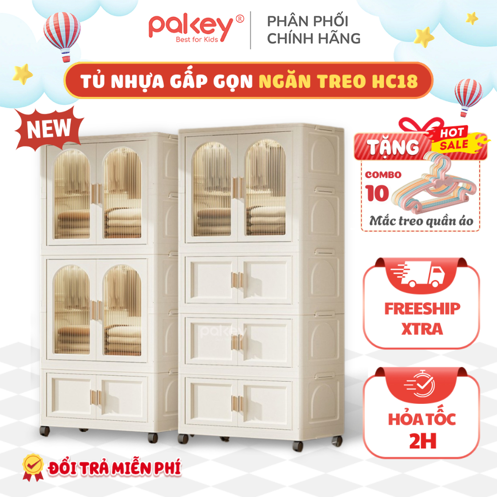 [MỚI] Tủ Nhựa Gấp Gọn Kính Trong Có Ngăn Treo, Tủ Nhựa Đa Năng Có Bánh Xe Di Chuyển Tiện Lợi Nhiều Tầng Dễ Lắp Đặt