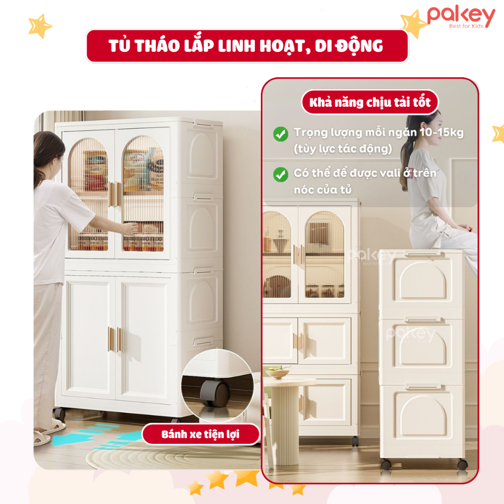 [MỚI] Tủ Nhựa Gấp Gọn Kính Trong Có Ngăn Treo, Tủ Nhựa Đa Năng Có Bánh Xe Di Chuyển Tiện Lợi Nhiều Tầng Dễ Lắp Đặt