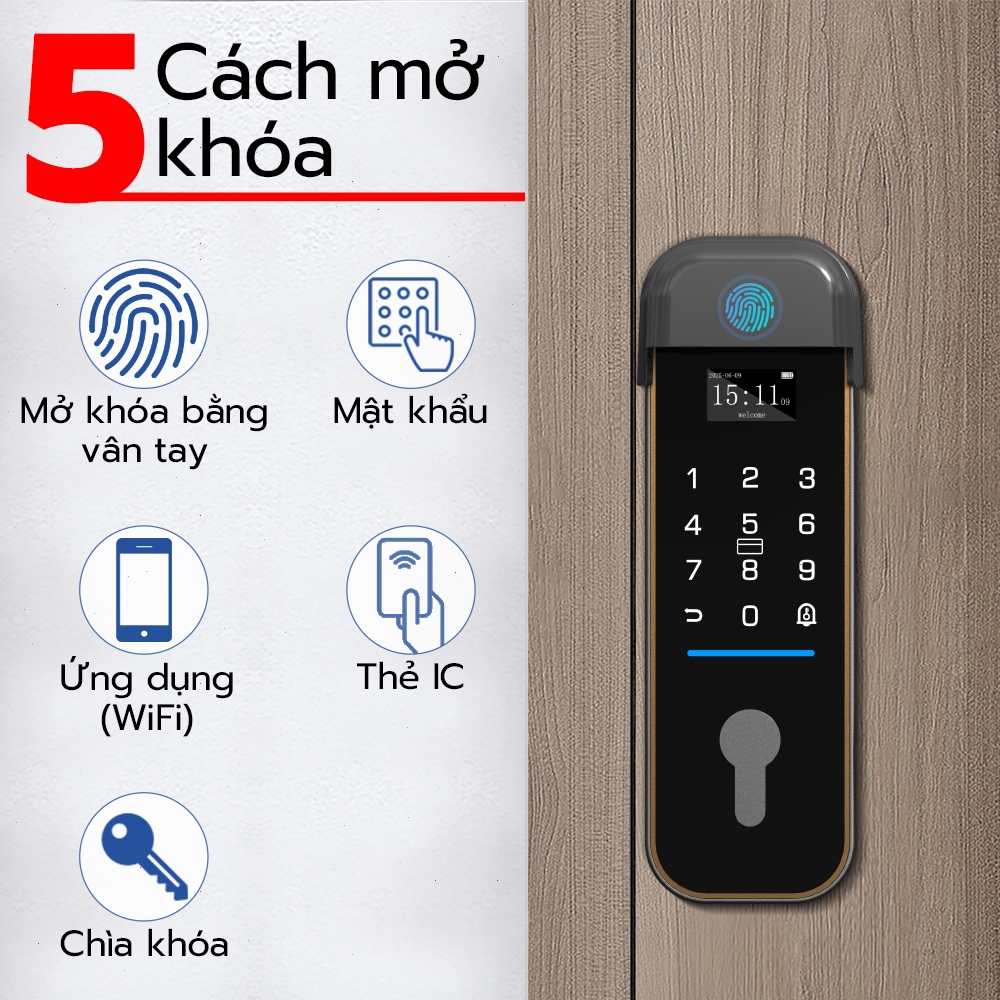 Khóa cửa vân tay hai mặt thông minh, ứng dụng esmartlock, hỗ trợ kết nối WiFi và có vỏ chống nước for grill door lock
