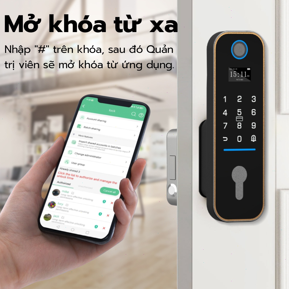 Khóa cửa vân tay hai mặt thông minh, ứng dụng esmartlock, hỗ trợ kết nối WiFi và có vỏ chống nước for grill door lock