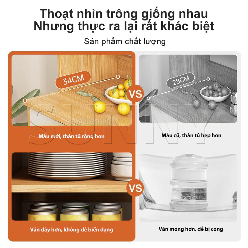 Sunny Tủ Buffet Kết Hợp Tủ Đựng Ly Thiết Kế Siêu Mỏng 34cm 3 Kích Thước 80/100/120cm Cho Phòng Khách