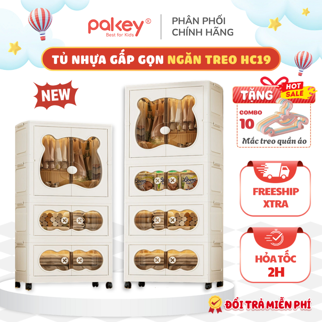 Tủ Nhựa Gấp Gọn Đa Năng Nhiều TẦNG, Tủ Nhựa Đa Năng Có Ngăn Treo Triện Lợi, Bánh Xe Xoay 360 Độ Linh Hoạt - HC19