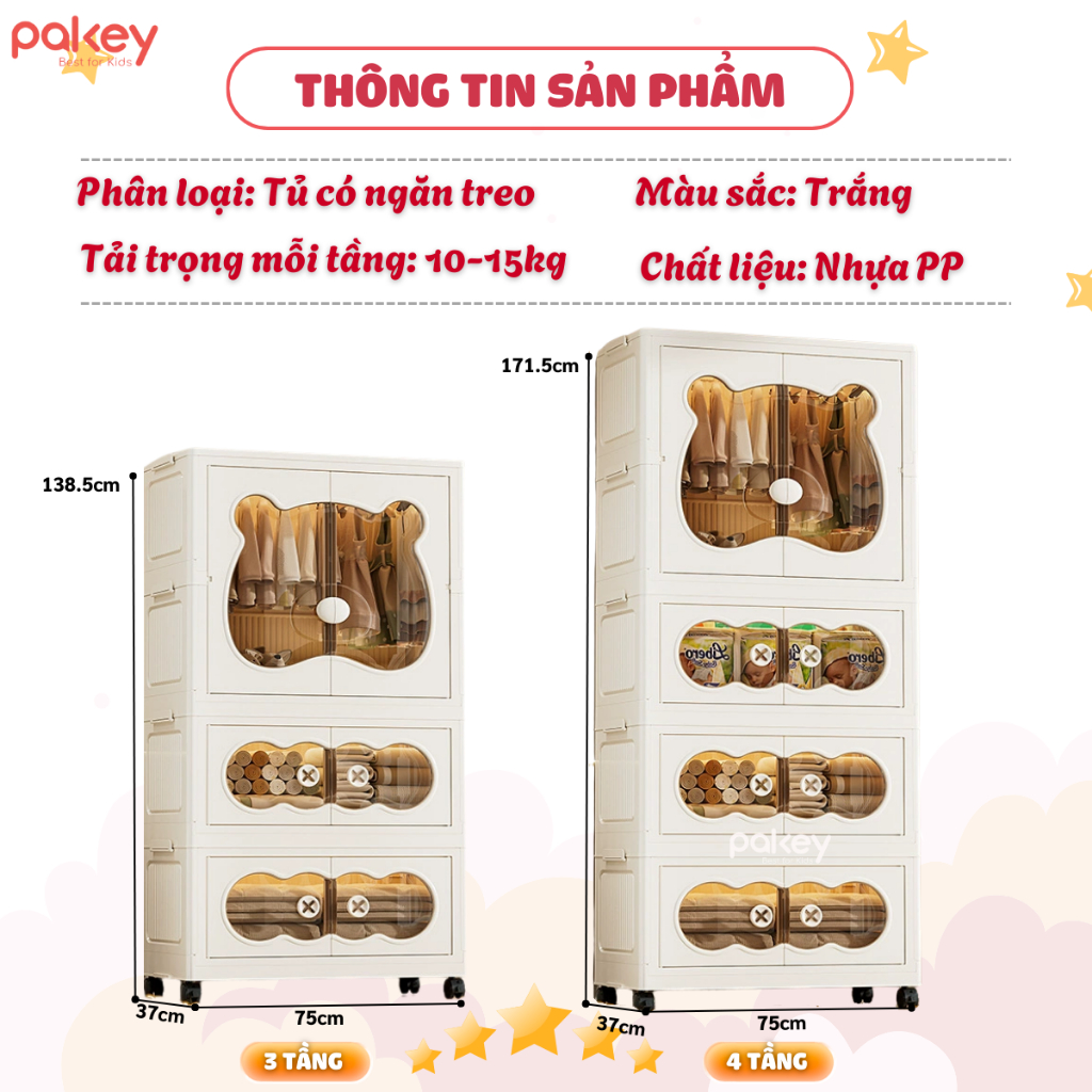 Tủ Nhựa Gấp Gọn Đa Năng Nhiều TẦNG, Tủ Nhựa Đa Năng Có Ngăn Treo Triện Lợi, Bánh Xe Xoay 360 Độ Linh Hoạt - HC19