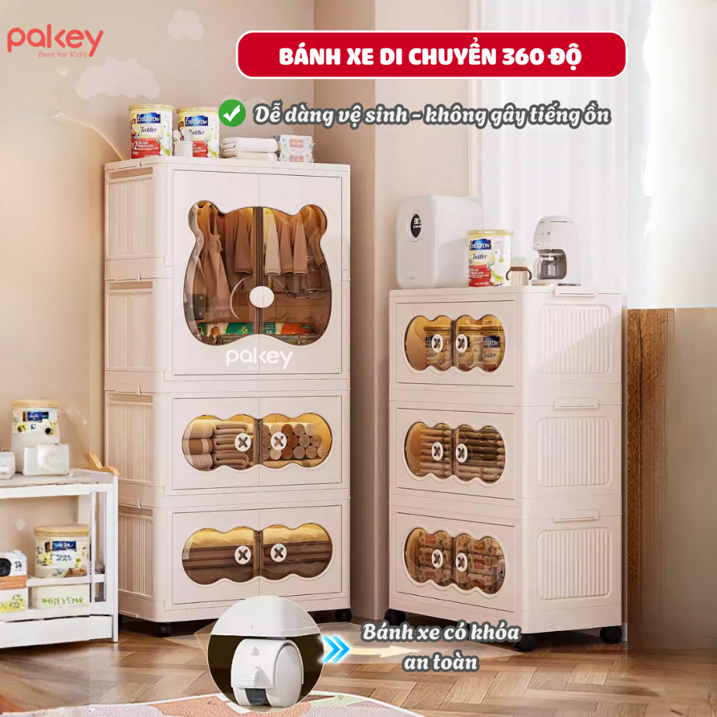 Tủ Nhựa Gấp Gọn Đa Năng Nhiều TẦNG, Tủ Nhựa Đa Năng Có Ngăn Treo Triện Lợi, Bánh Xe Xoay 360 Độ Linh Hoạt - HC19