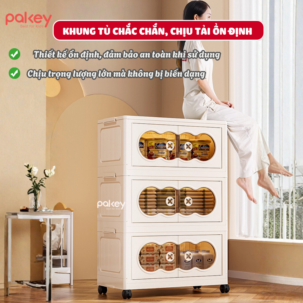 Tủ Nhựa Gấp Gọn Đa Năng Nhiều TẦNG, Tủ Nhựa Đa Năng Có Ngăn Treo Triện Lợi, Bánh Xe Xoay 360 Độ Linh Hoạt - HC19
