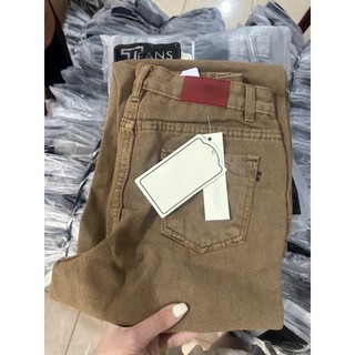 Quần jean nâu Loại 1 dáng suông rộng cạp cao thêu túi alo tôn dáng siêu xinh