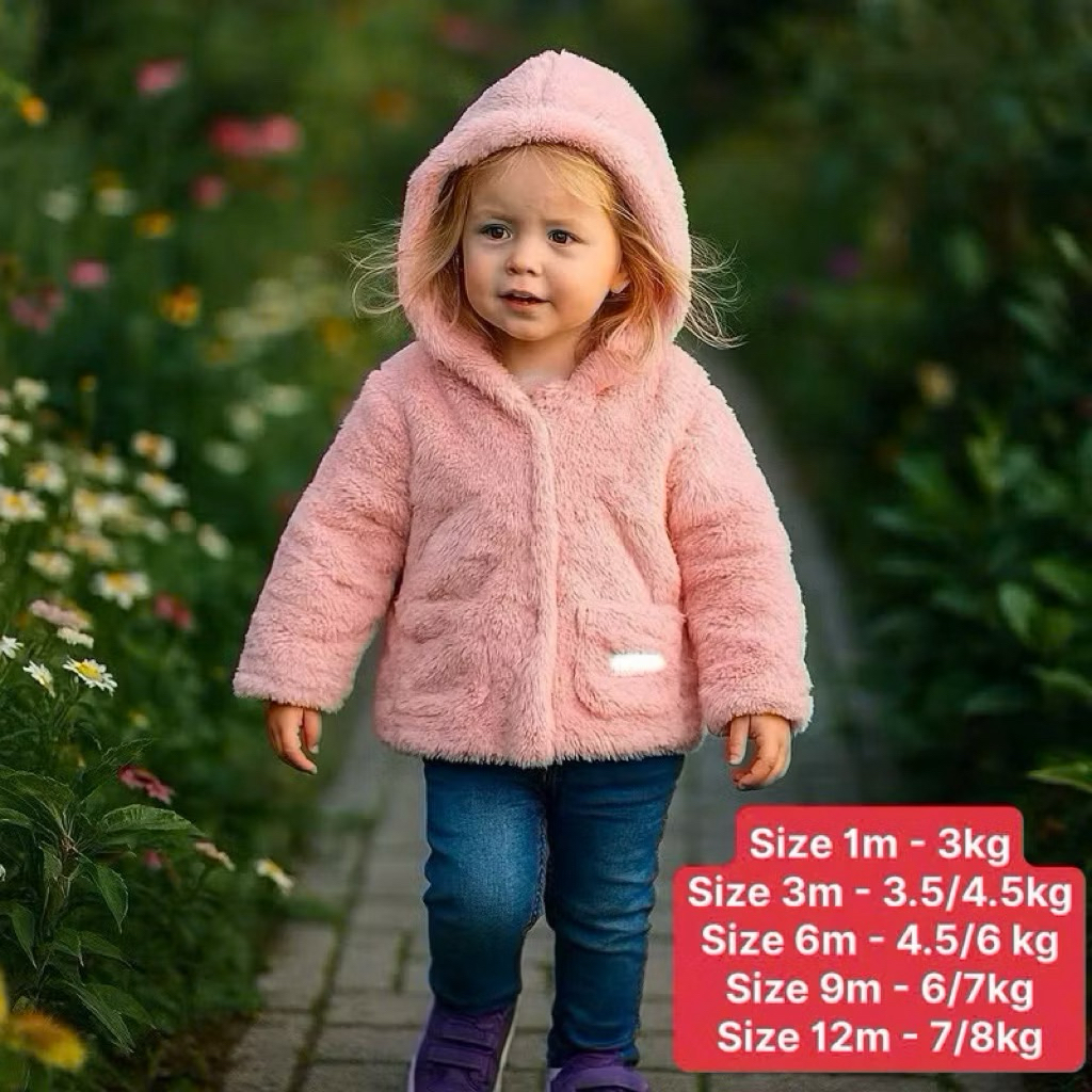 Áo khoác lông bé gái C6350 xuất dư xịn 1M-23M 3–13kg FORM BÉ ấm mềm