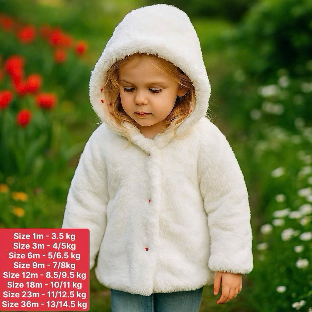 Áo khoác lông bé gái C6350 xuất dư xịn 1M-23M 3–13kg FORM BÉ ấm mềm