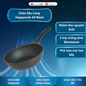 Chảo sâu đúc đáy từ Happycook All Black 28cm TBWP-28IH -Bảo hành chính hãng 6 tháng