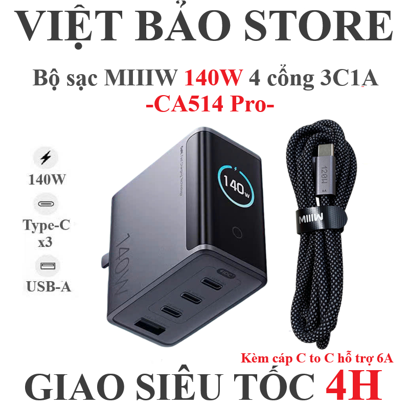 Bộ sạc nhanh MIIIW 140W CA514 Pro 3C1A hỗ trợ PD PPS QC Miturbo 120W ...