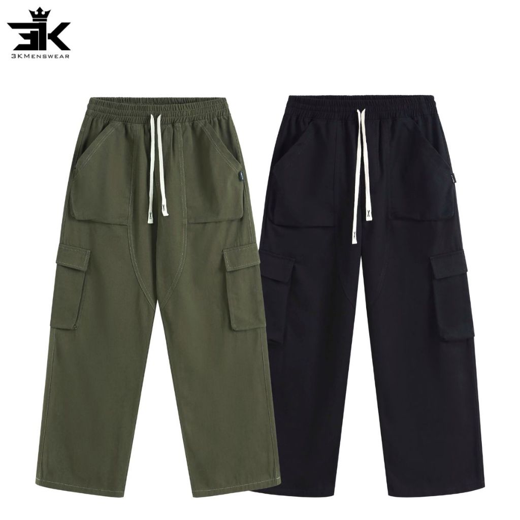 Quần Cargo kaki túi hộp 3KMENSWEAR, Quần Dài jean from uNIsex dáng suông form 45-85kg Có Túi