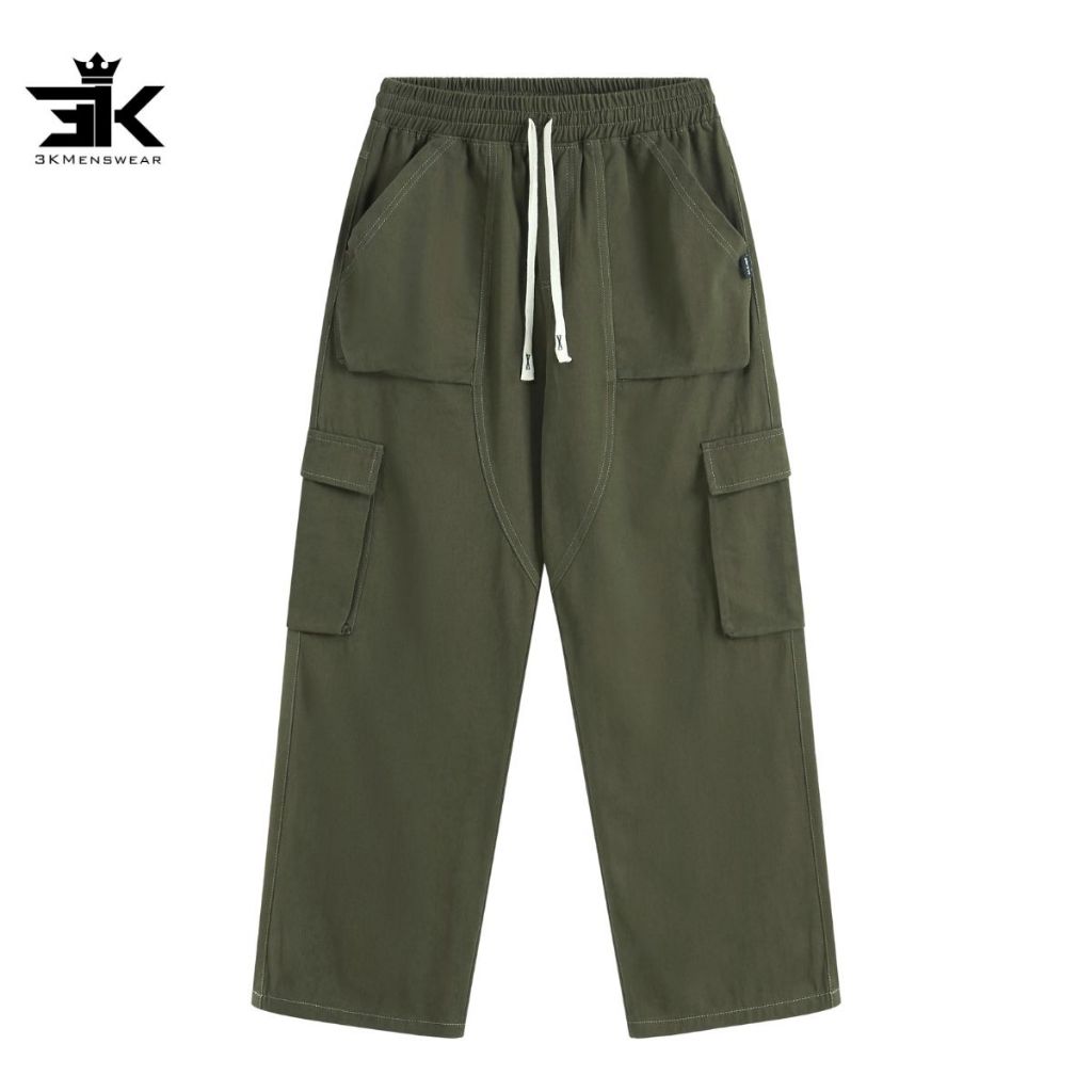Quần Cargo kaki túi hộp 3KMENSWEAR, Quần Dài jean from uNIsex dáng suông form 45-85kg Có Túi