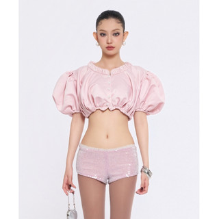 TSUN - Elara Top Áo Croptop Tay Phồng Công Chúa Pastel Pink Cá Tính Sang Chảnh