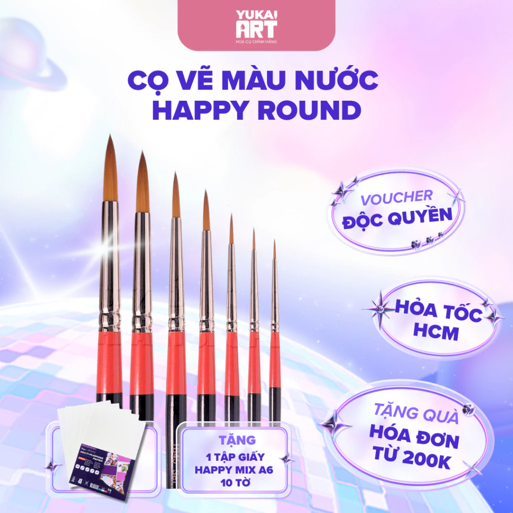 [Hỏa tốc HCM] Cọ Vẽ Màu Nước Happy Series 1845 - Đầu Tròn và Đầu Set - Nhiều Size Khác Nhau