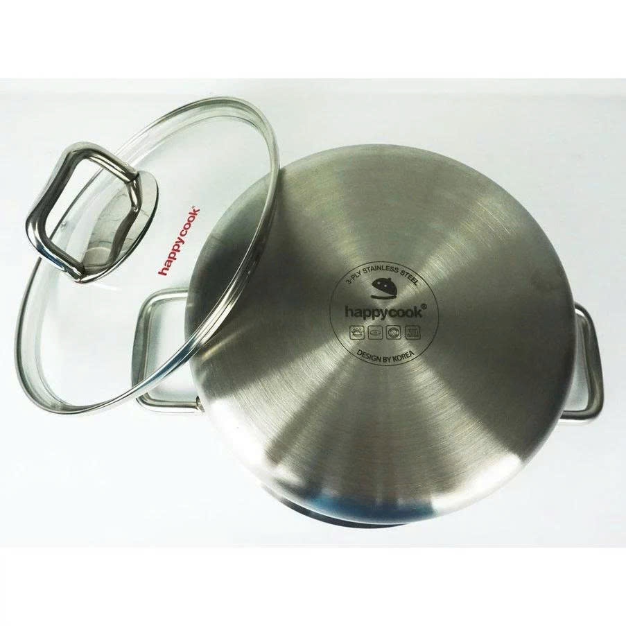 Nồi inox 3 lớp Happycook Alvar nắp kiếng - Hàng chính hãng