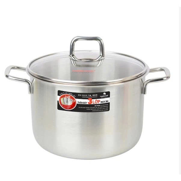 Nồi inox 3 lớp Happycook Alvar nắp kiếng - Hàng chính hãng