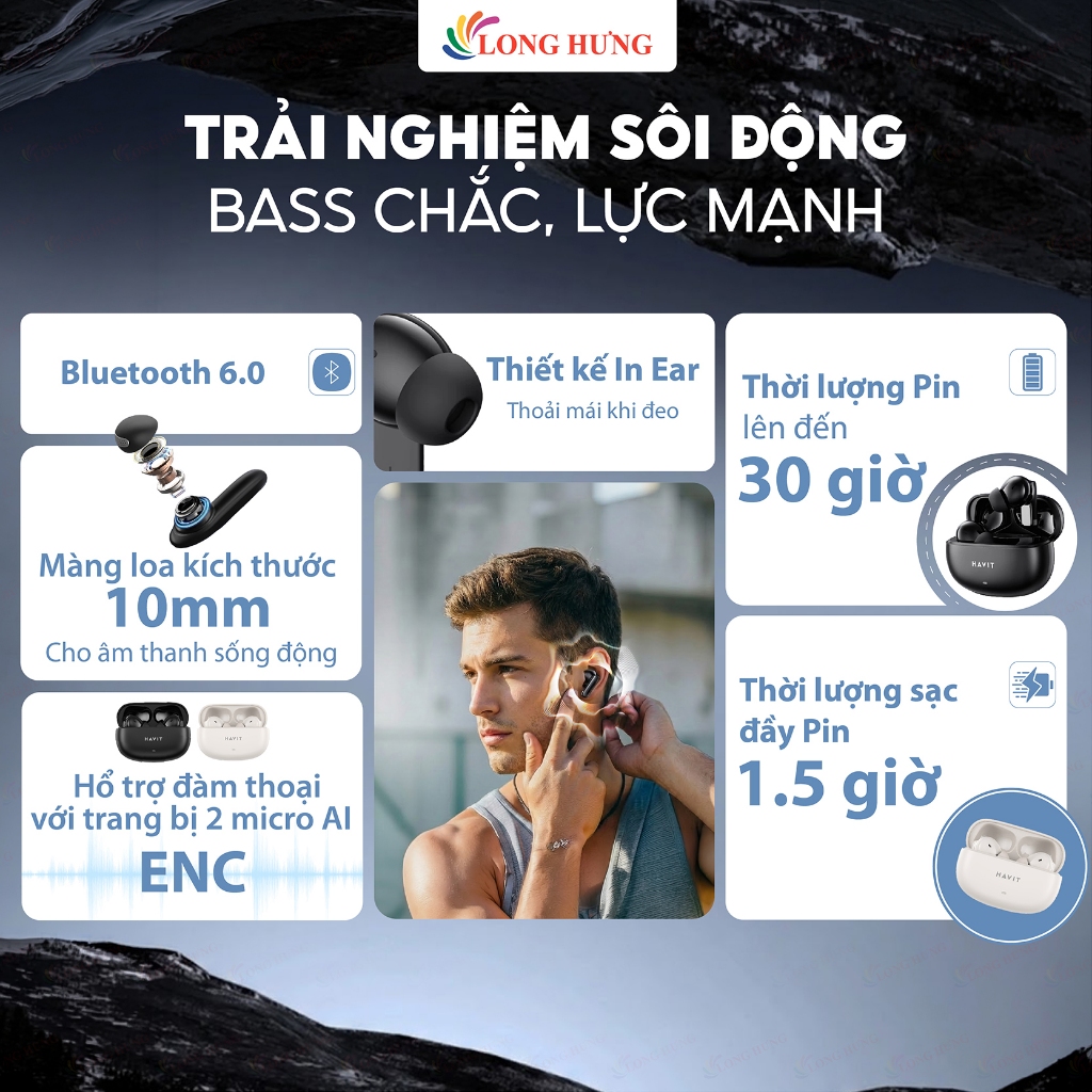 Tai nghe Bluetooth True Wireless Havit TW907 SE - Hàng chính hãng | BigBuy360 - bigbuy360.vn