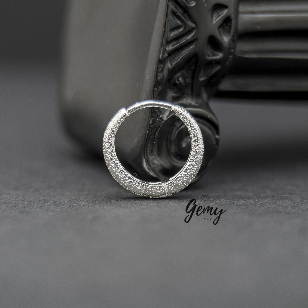 Khuyên tai nam tròn bạc 925 Galaxy thiết kế nhám kim tuyến unisex (1 chiếc) KN63 | GEMY SILVER