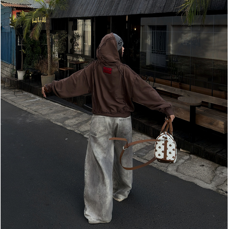Bad Choices | Áo Hoodie nỉ chân cua METAL BUTTON mài rách form Boxy