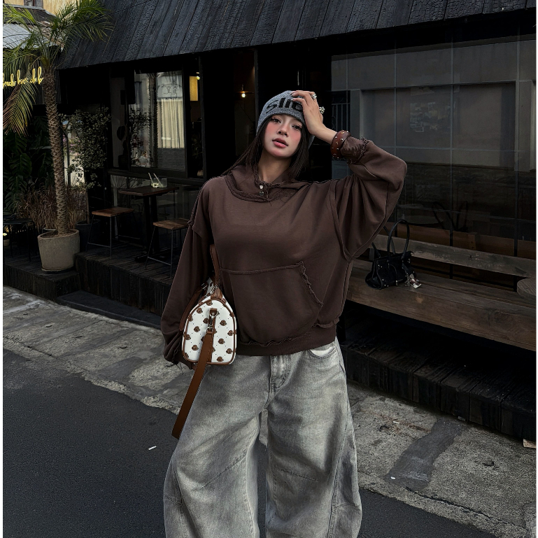 Bad Choices | Áo Hoodie nỉ chân cua METAL BUTTON mài rách form Boxy