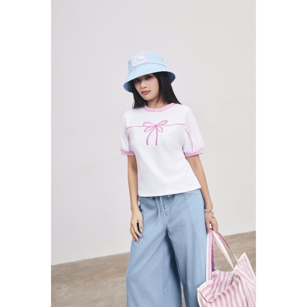 Áo Nữ TORVIK TOP Tay Phồng Viền Nơ Coquette Dạo Phố, Hẹn Hò SECODEE