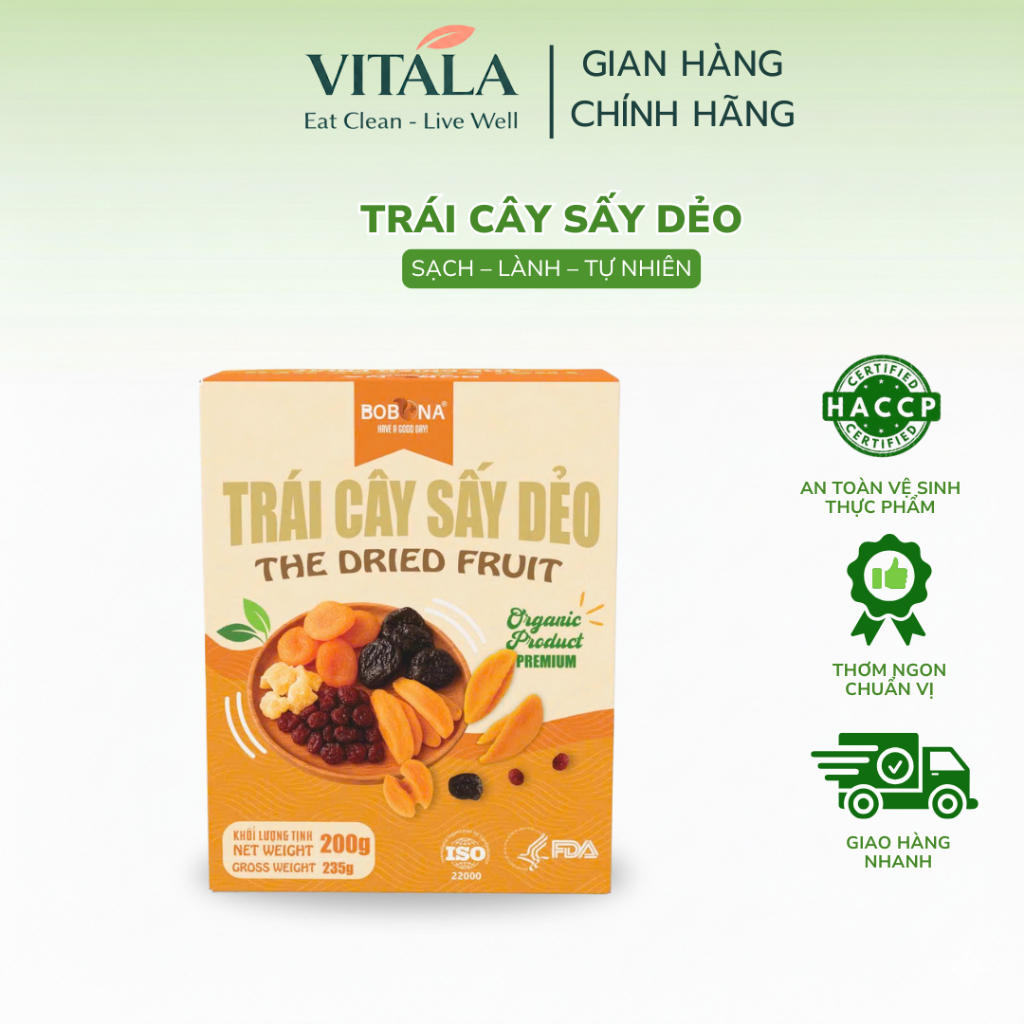 [MUA 1 TẶNG 1] Trái Cây Xoài Sấy Dẻo Hộp 200g Vitala F&B