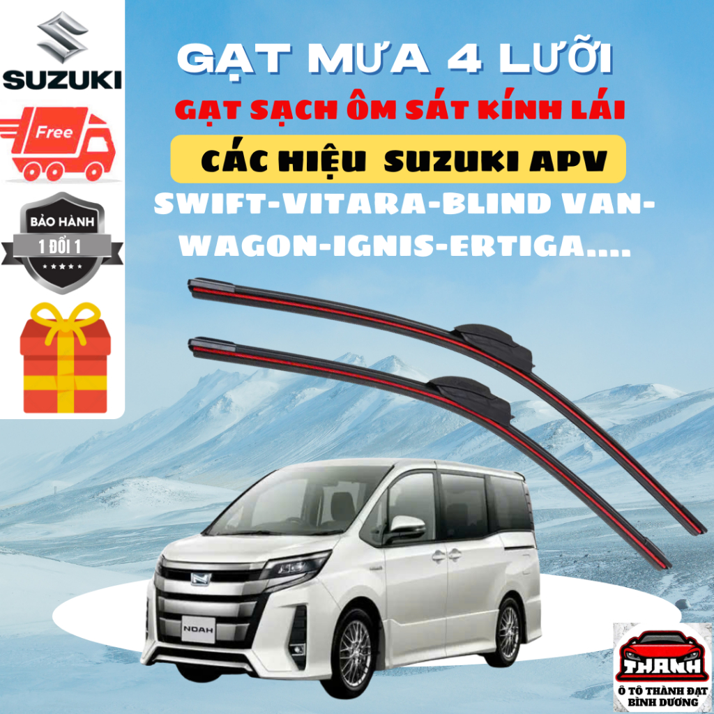 Gạt Mưa Ô Tô SUZUKI APV, WAGON, CELERIO, XL7, SWIFT, VITARA, SUPER CARRY  Loại Silicon Gạt Sạch Êm4l