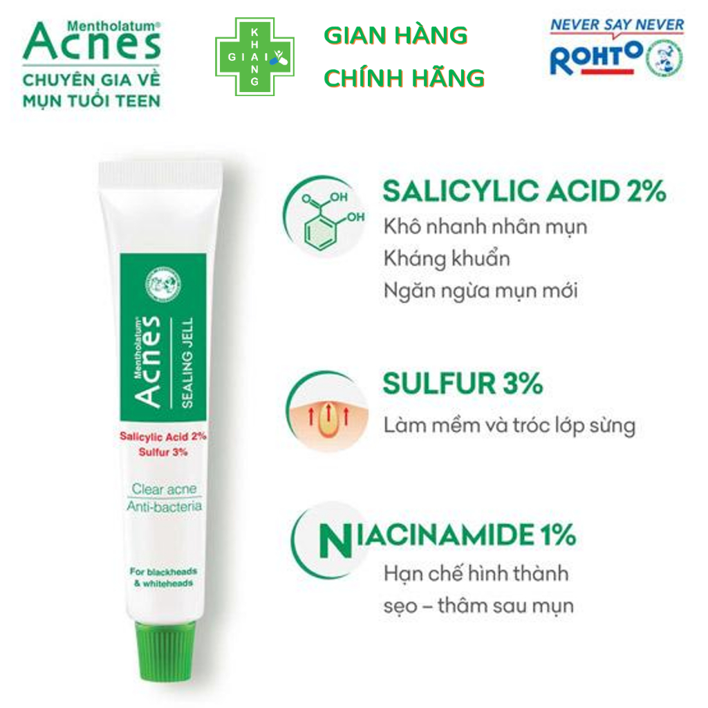 Gel bôi giảm mụn sưng viêm, hỗ trợ cải thiện mụn đầu đen, đầu trắng Acnes Sealling Jelly (Tube 18g) DATE 11,12/26