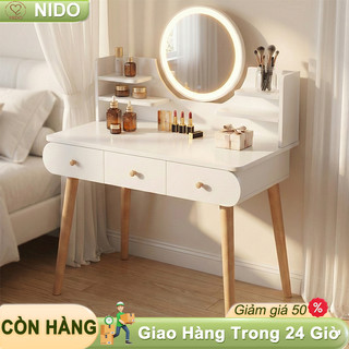Nido Bàn Trang Điểm Có Đèn LED - Gương Sáng Rõ, Ngăn Kéo Chứa Đồ Hoàn Hảo Cho Góc Làm Đẹp