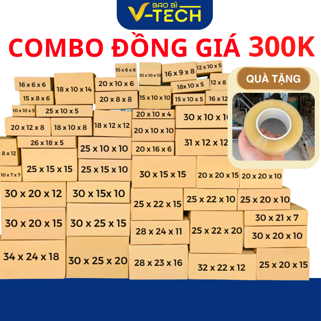 [COMBO] Hộp carton đóng hàng đồng giá 300k, hộp giấy gói hàng giá rẻ VTECH - 1