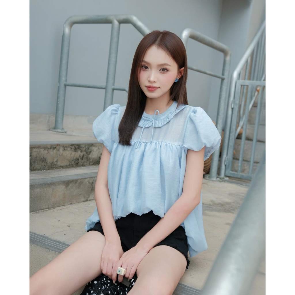 Áo Nữ TUBMIA TOP Form Bí Phối Cổ Sen Đính Nơ Nhỏ Dễ Thương SECODEE
