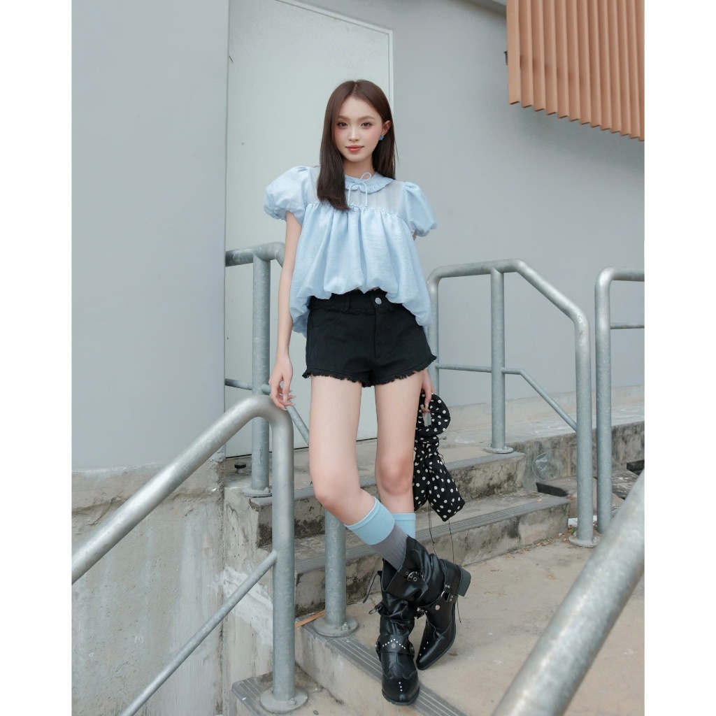 Áo Nữ TUBMIA TOP Form Bí Phối Cổ Sen Đính Nơ Nhỏ Dễ Thương SECODEE