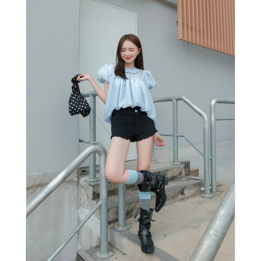 Áo Nữ TUBMIA TOP Form Bí Phối Cổ Sen Đính Nơ Nhỏ Dễ Thương SECODEE