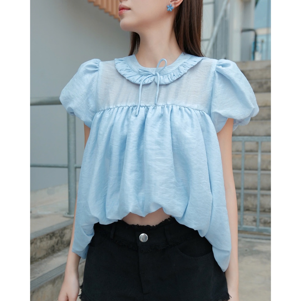 Áo Nữ TUBMIA TOP Form Bí Phối Cổ Sen Đính Nơ Nhỏ Dễ Thương SECODEE